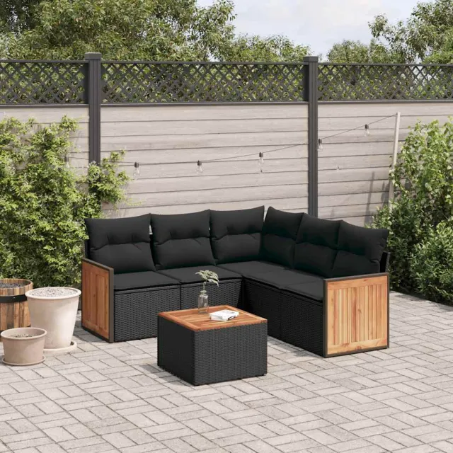 vidaXL 6-delige Loungeset met kussens poly rattan zwart, foto 2