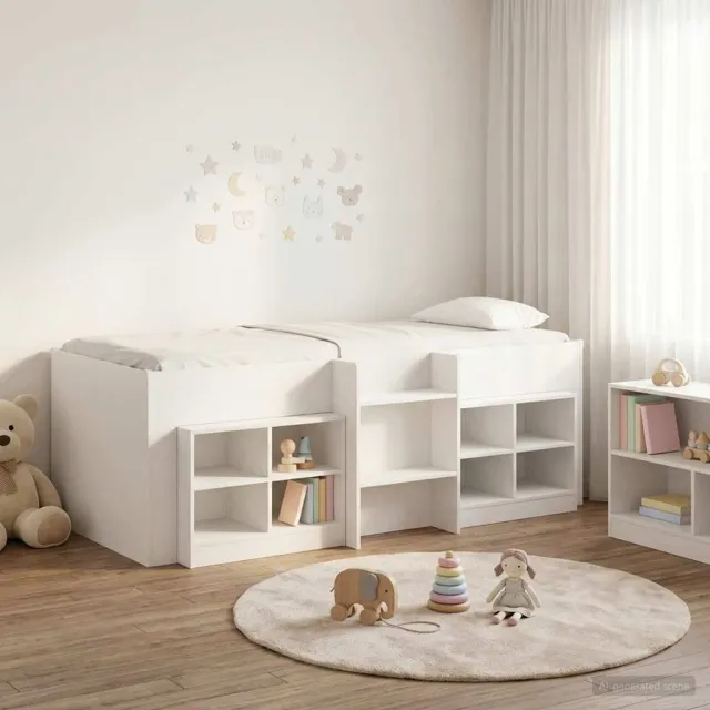 vidaXL Loft Bed Frame met Kast met plank 3 st Wit Bewerkt hout