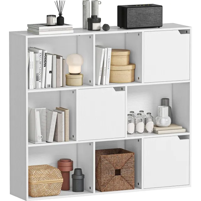 TEKROA Boekenkasten - Kubusboekenkast - met 6 open en 3 gesloten vakken -106x24x95 cm - wit
