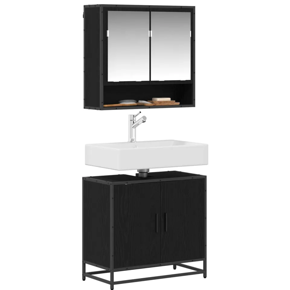 vidaXL Badkamermeubelset 2 st Zwart Eiken 65 x 33 x 60 cm Bewerkt hout