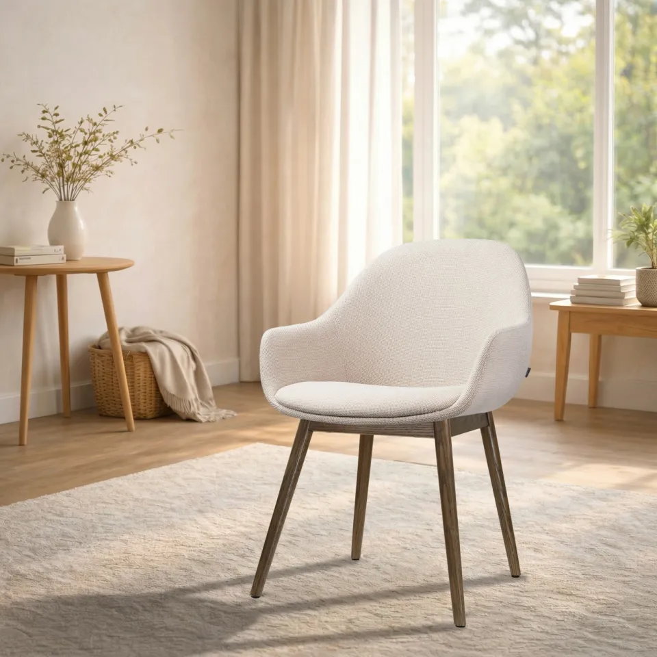 Nolon Nio-Mae eetkamerstoel beige - walnoot houten onderstel, foto 2