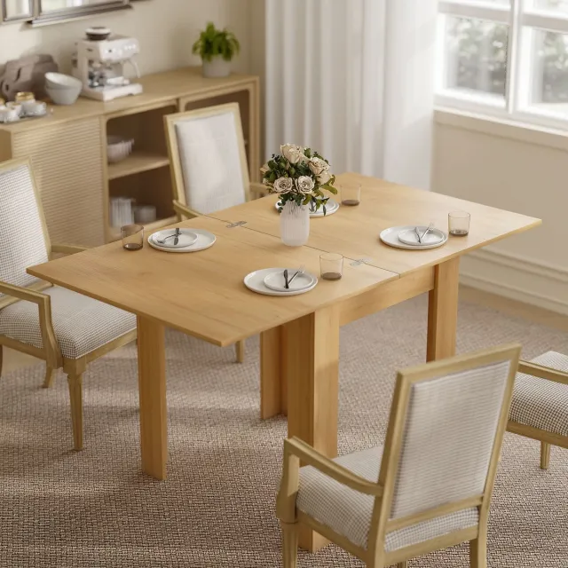 Homona Uitschuifbare eettafel - Voor 4-6 personen - Met inklapbaar ontwerp - 70/140 x 80 x 77,5 cm - Natuurlijk hout Bruin