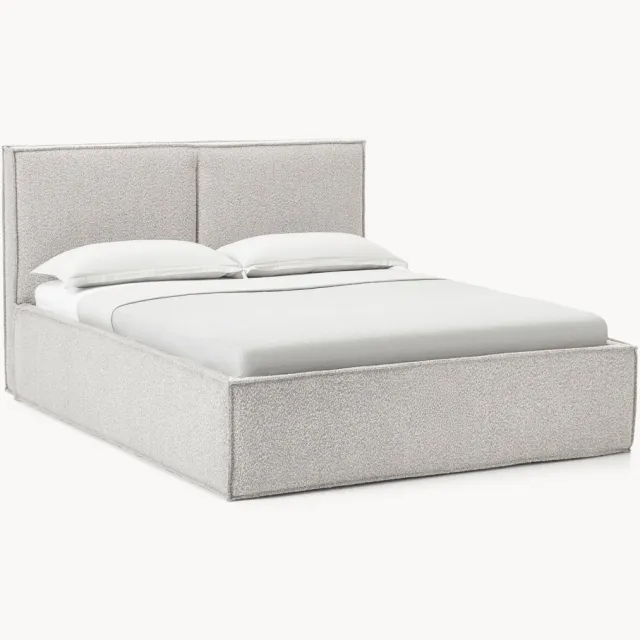 Westwing Collection Bouclé gestoffeerd bed Dream met opbergruimte Taupe