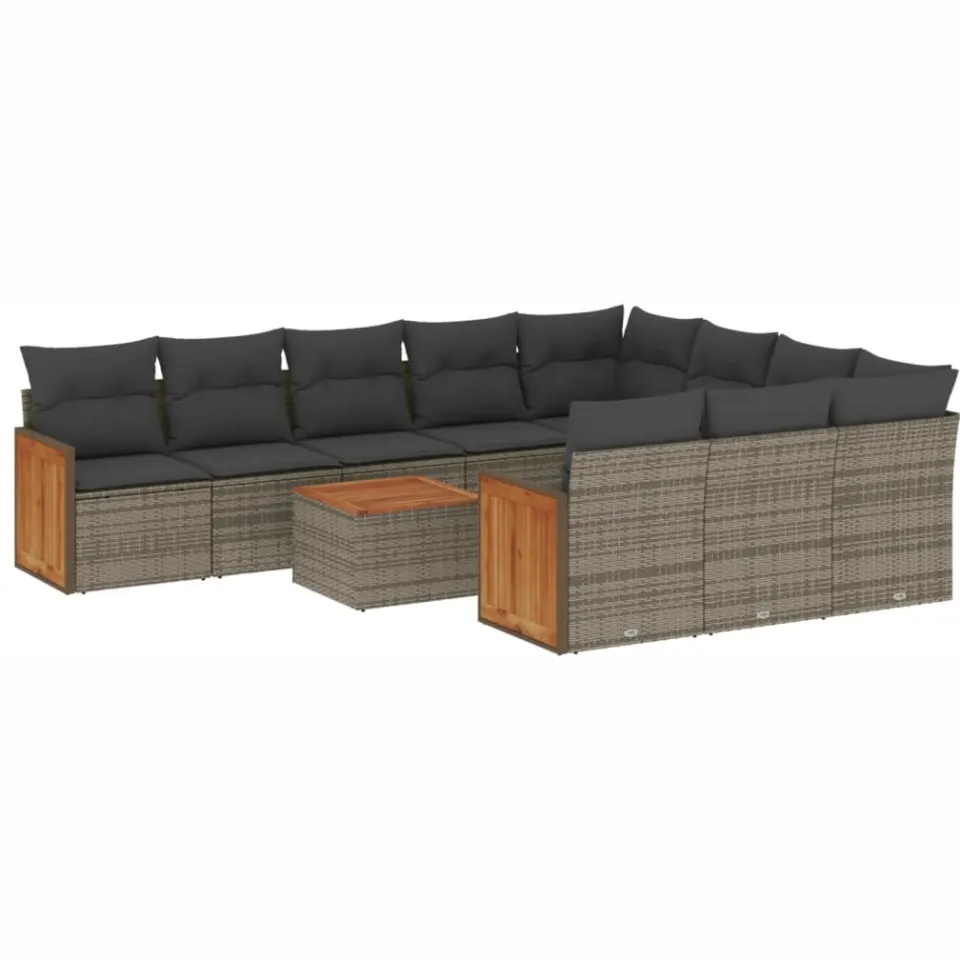 vidaXL 11-delige Loungeset met kussens poly rattan grijs, foto 3