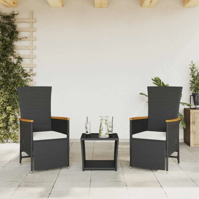 vidaXL 3-delige Tuinset met kussens poly rattan zwart, foto 2