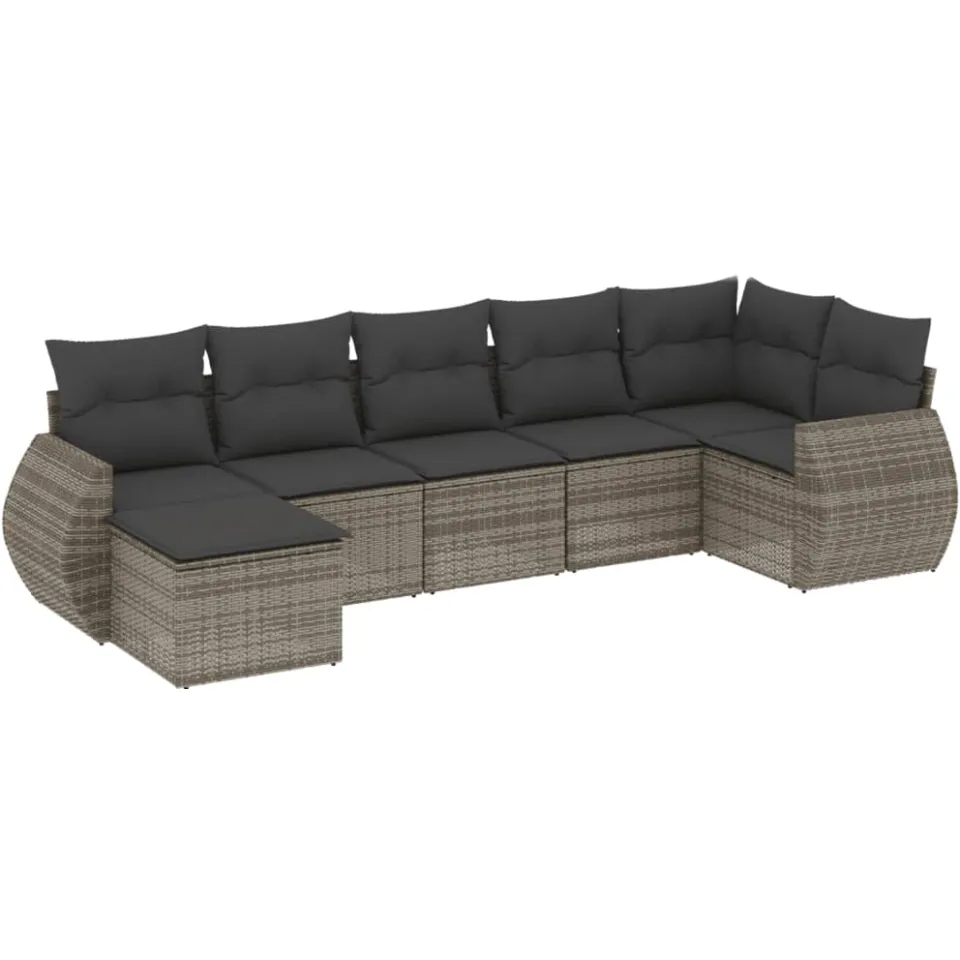 vidaXL 7-delige Loungeset met kussens poly rattan grijs, foto 3