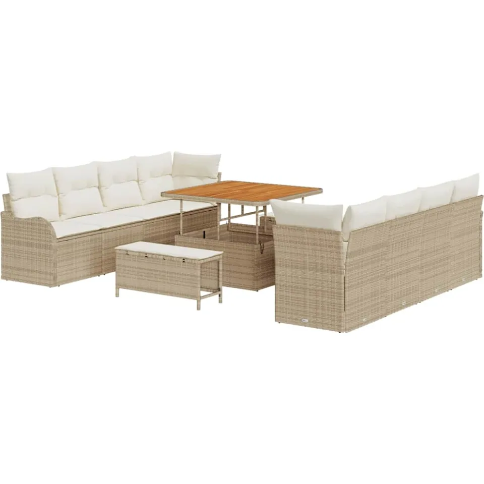 vidaXL Tuinbankenset 11 st Beige poly rattan