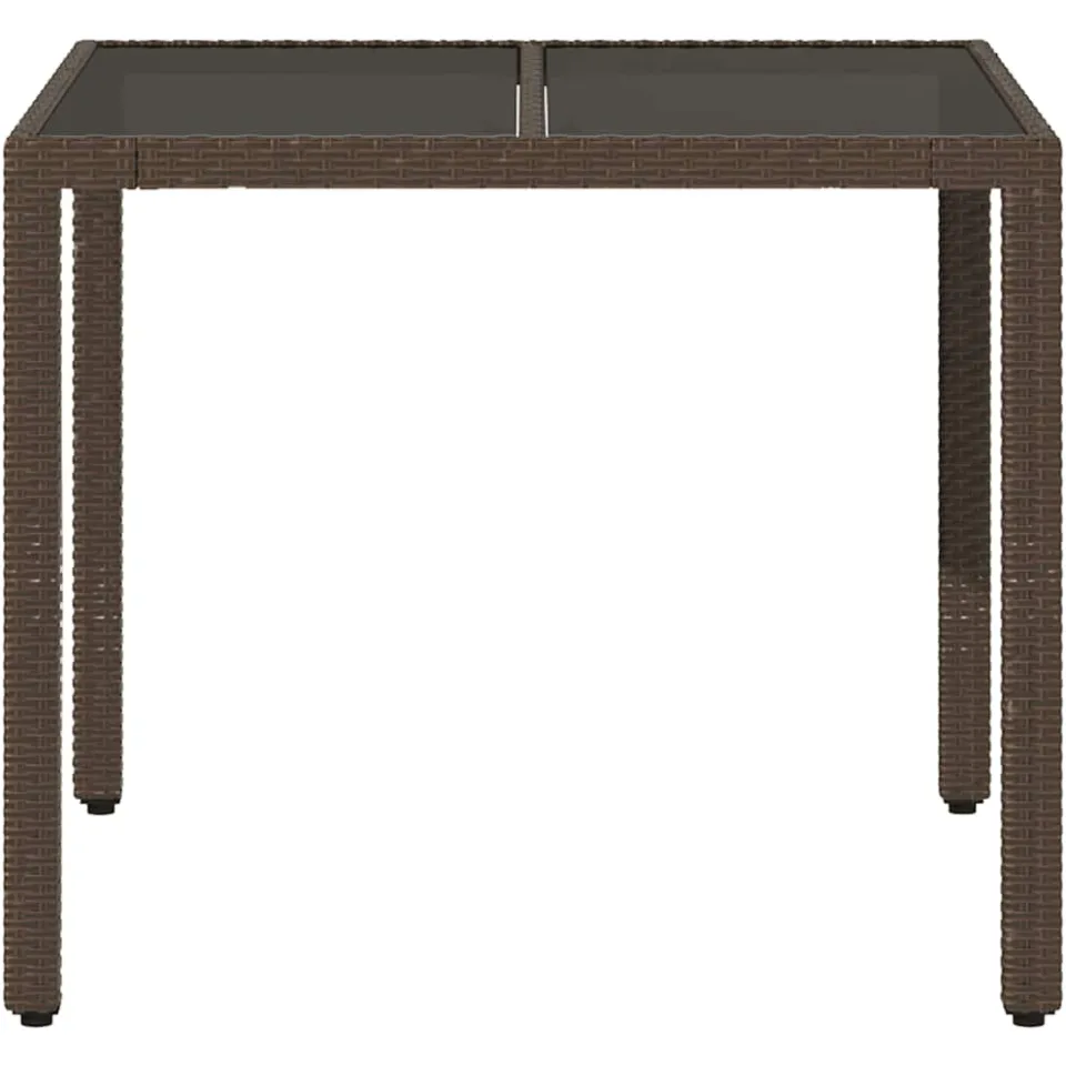 vidaXL Tuintafel met glazen blad 90x90x75 cm poly rattan bruin, foto 4