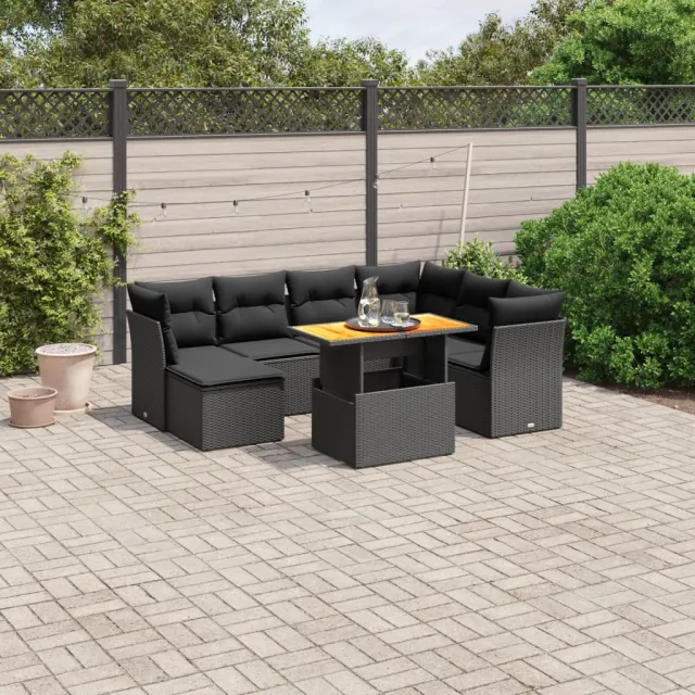 vidaXL 8-delige Loungeset met kussens poly rattan zwart, foto 2