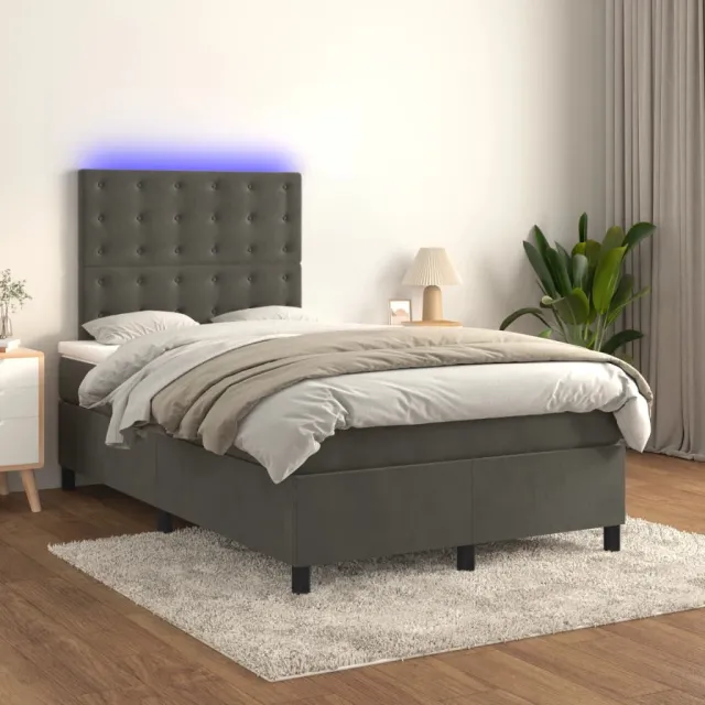 vidaXL Boxspring met matras en LED fluweel donkergrijs 120x200 cm grijs