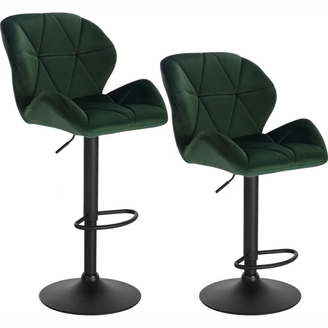 BukkitBow Luxe Barkrukken Velvet Met Rugleuning en Mini Armleuning - Draaibaar en met Voetensteun - (60 - 82CM Zithoogte) - Donker Groen