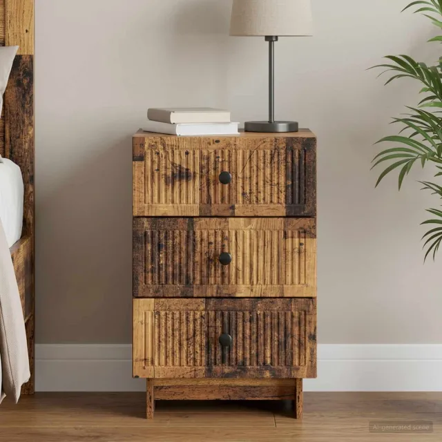 vidaXL Nachtkastje met lade Oud hout 43 x 41 x 66,5 cm Bewerkt hout bruin, foto 2