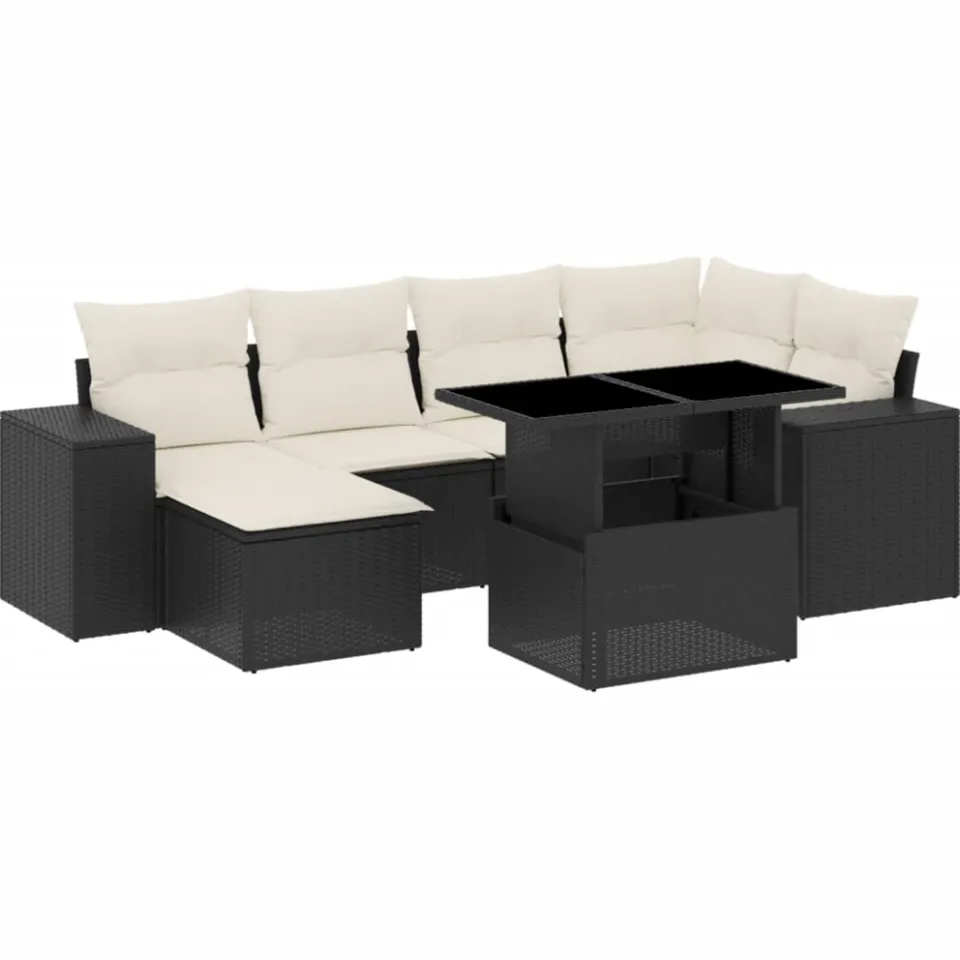 vidaXL 7-delige Loungeset met kussens poly rattan zwart