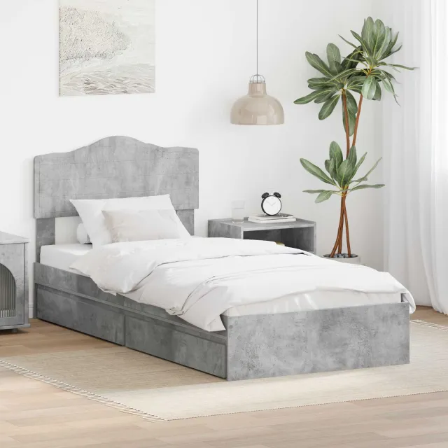 vidaXL Opslag bed met lade Beton Grijs 90 x 190 cm Bewerkt hout