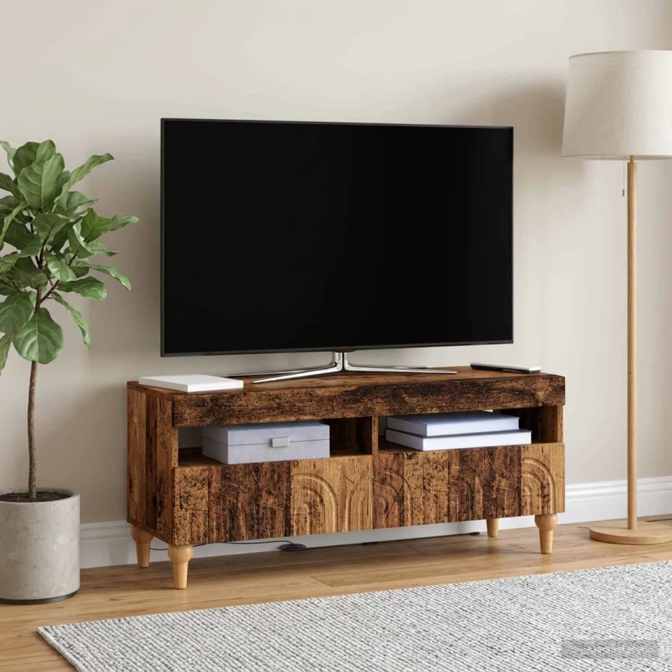 vidaXL LED tv-meubel ALKMAAR 100 x 35 x 43 cm Oud hout Bewerkt hout bruin, foto 4