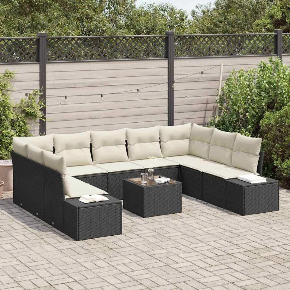 vidaXL Tuin Sofa Set 10 st Zwart poly rattan, foto 3