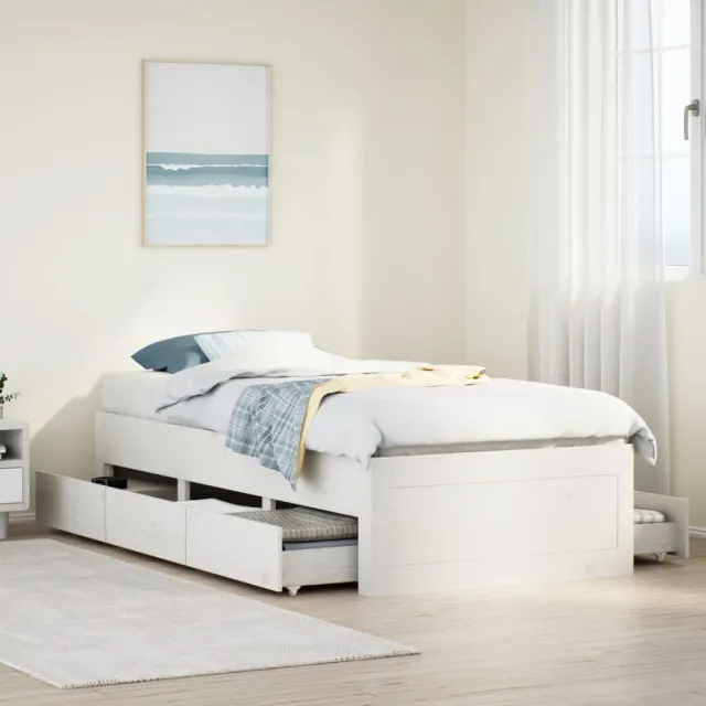 vidaXL Bedframe zonder matras met lades grenenhout wit 75x190 cm