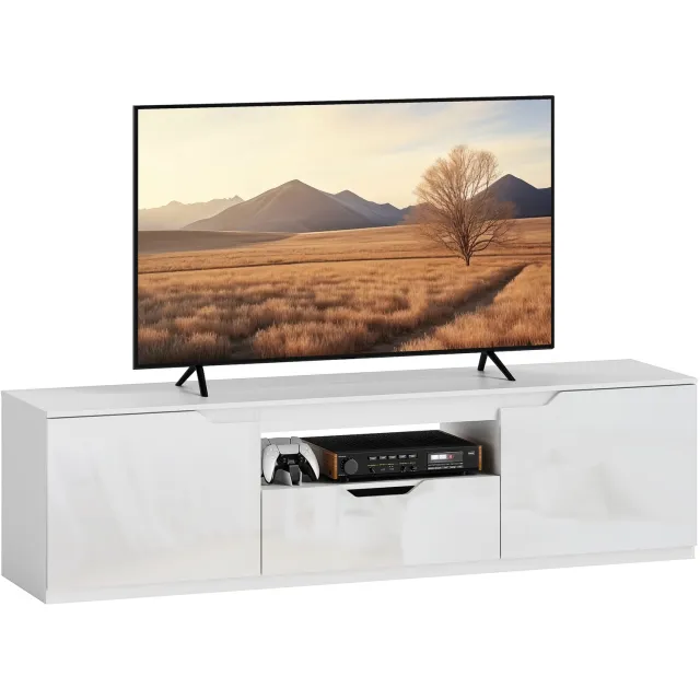 Lunpog TV meubel - hoogglans - voor tv's tot 65 inch - 3 vakken - lade - 160 x 38 x 43 cm - wit