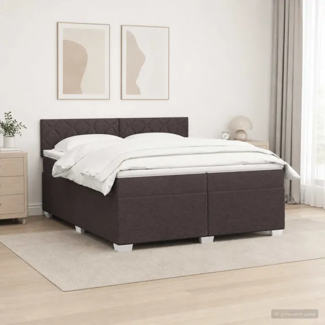vidaXL Boxspring Bed met Matras en LED Donkerbruin 200 x 200 cm Stof
