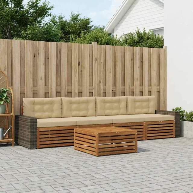 vidaXL Buiten bankenset 5 st 4-zits Natuurlijk en Beige