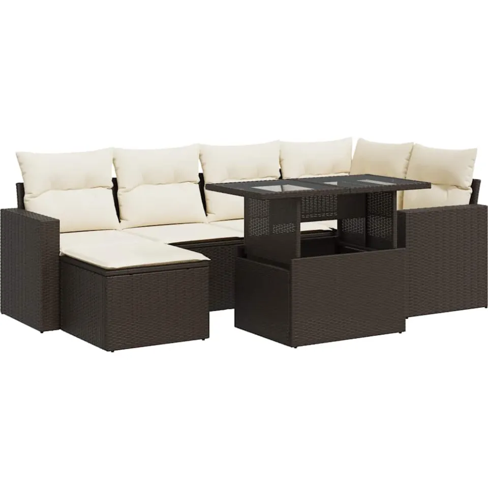 vidaXL 7-delige Loungeset met kussens poly rattan bruin