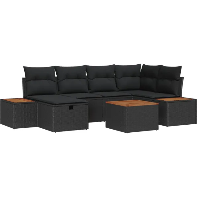 vidaXL Tuinbankenset 7 st Zwart poly rattan