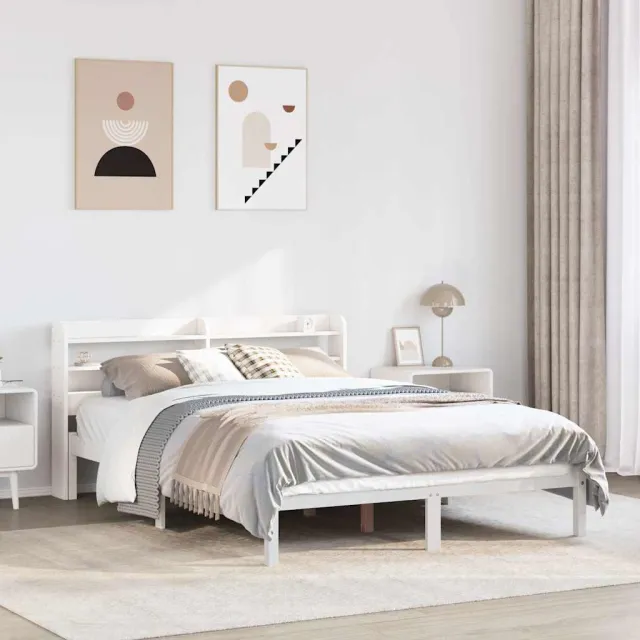vidaXL Bedframe zonder matras massief grenenhout wit 135x190 cm