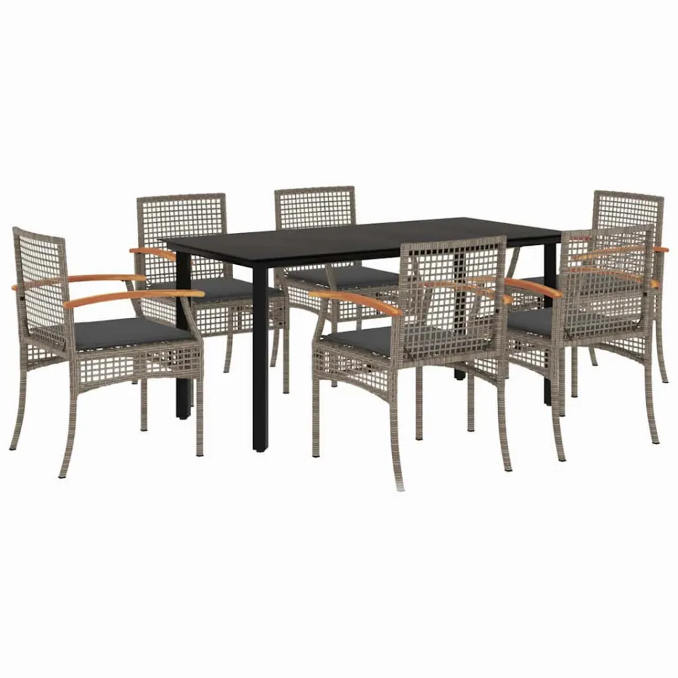 vidaXL 7-delige Tuinset met kussens poly rattan grijs, foto 3