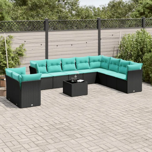 vidaXL 11-delige tuinbankset met kussens, zwart polyrotan, foto 2