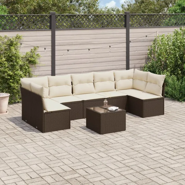 vidaXL 8-delige Loungeset met kussens poly rattan bruin, foto 2