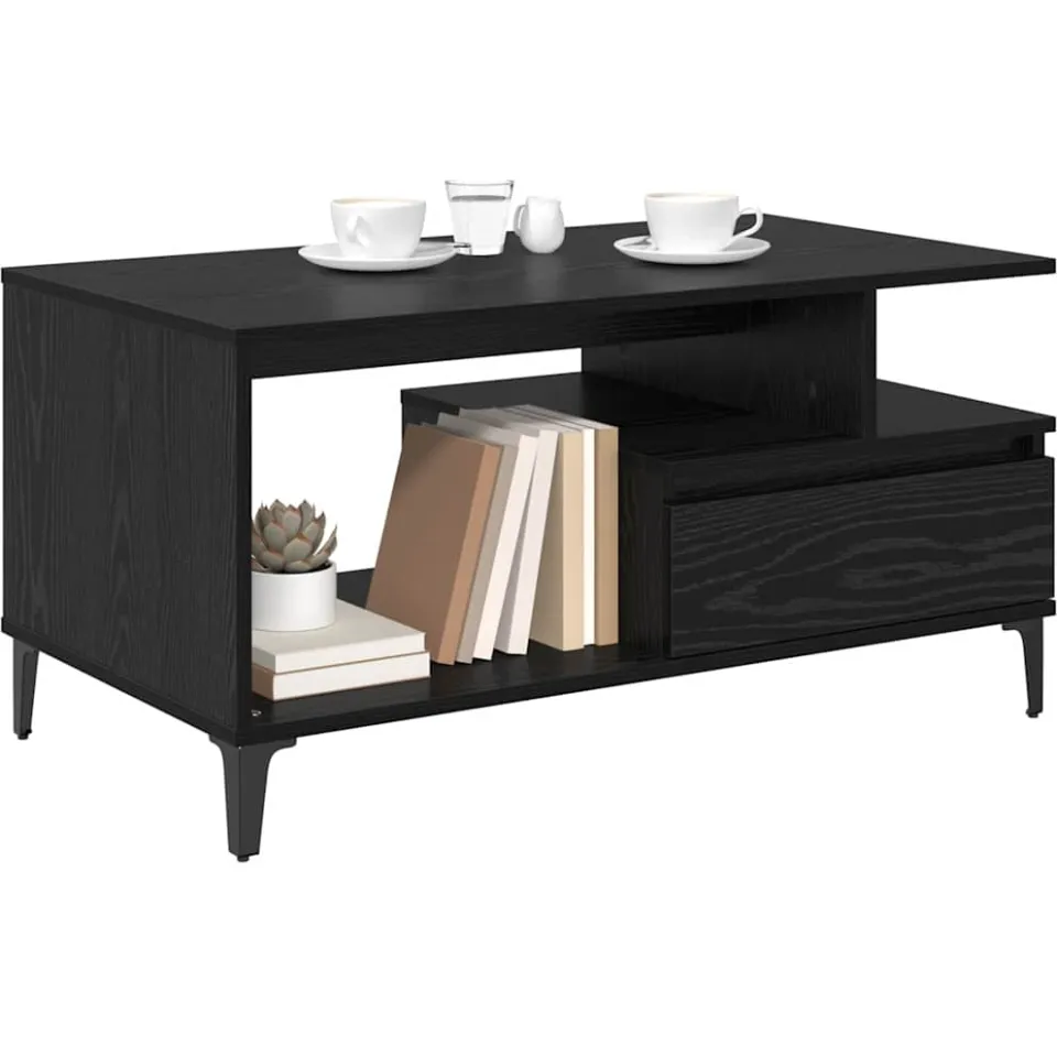 vidaXL Salontafel Zwart Eiken 90 x 49 x 45 cm Bewerkt hout