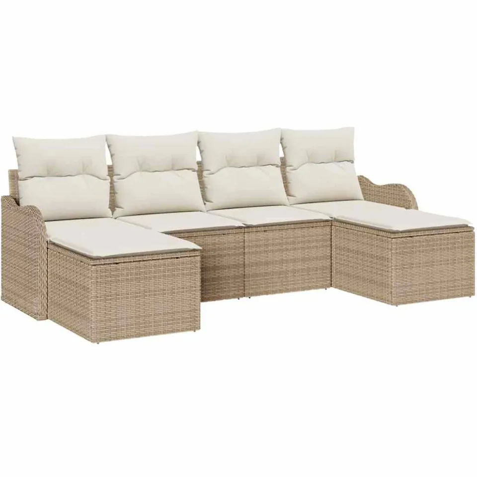 vidaXL Tuin Sofa Set 6 st Beige en Wit poly rattan