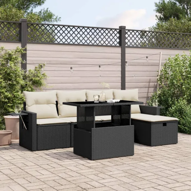 vidaXL 6-delige Loungeset met kussens poly rattan zwart, foto 2