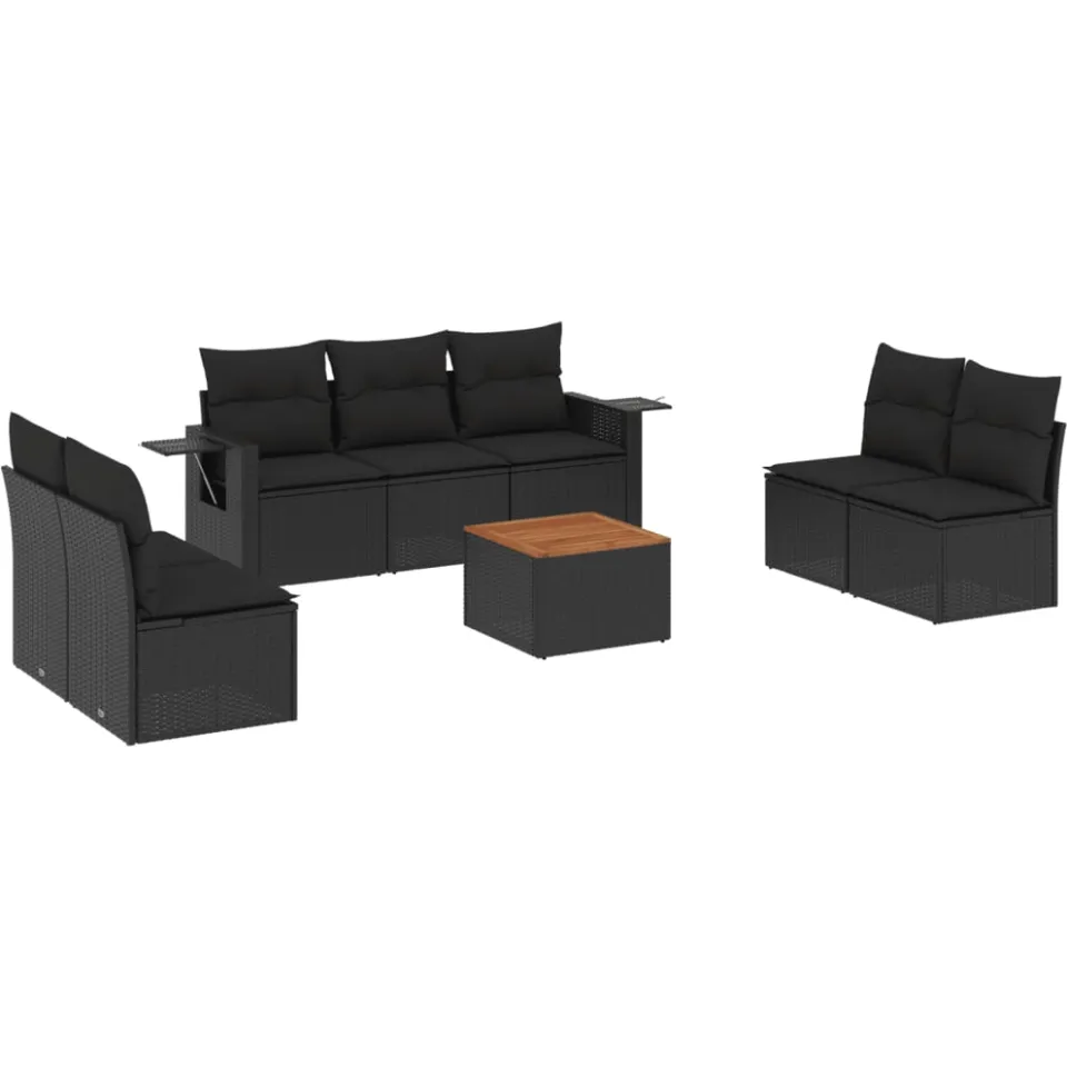 vidaXL 8-delige Loungeset met kussens poly rattan zwart, foto 3