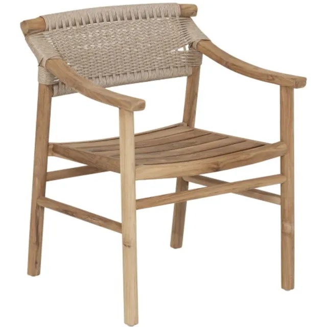 Must Living Kenzo eetkamerstoel synthetisch touw en teakhout - 81 × 61 × 58 cm - geschikt voor buiten Naturel