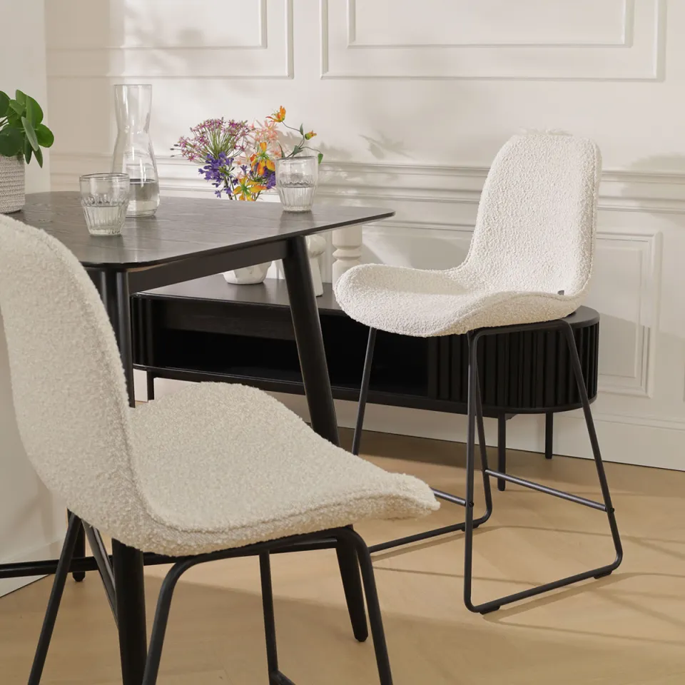 Nolon Nino-Fé barkruk bouclé beige - zwart onderstel - 65 cm, foto 3