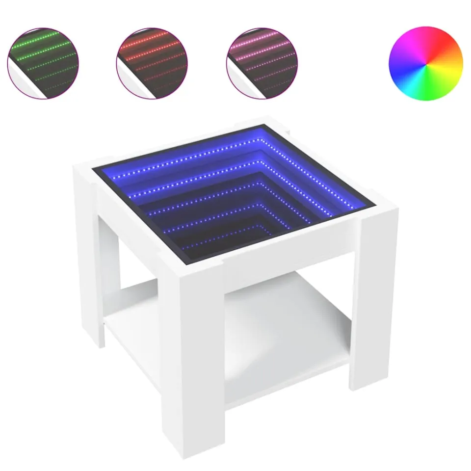 vidaXL Salontafel met LED 53x53x45 cm bewerkt hout wit, foto 4