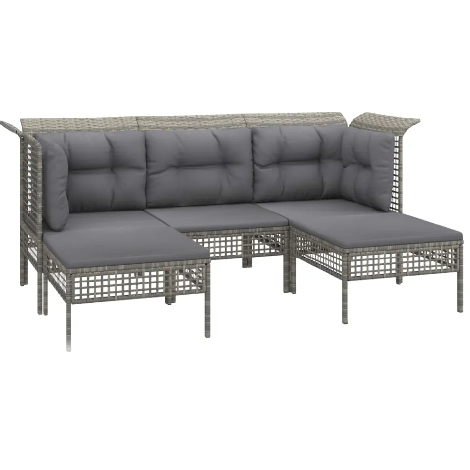 vidaXL 5-delige Loungeset met kussens poly rattan grijs, foto 3