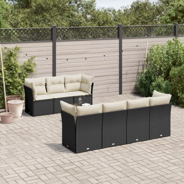 vidaXL 8-delige Loungeset met kussens poly rattan zwart, foto 2