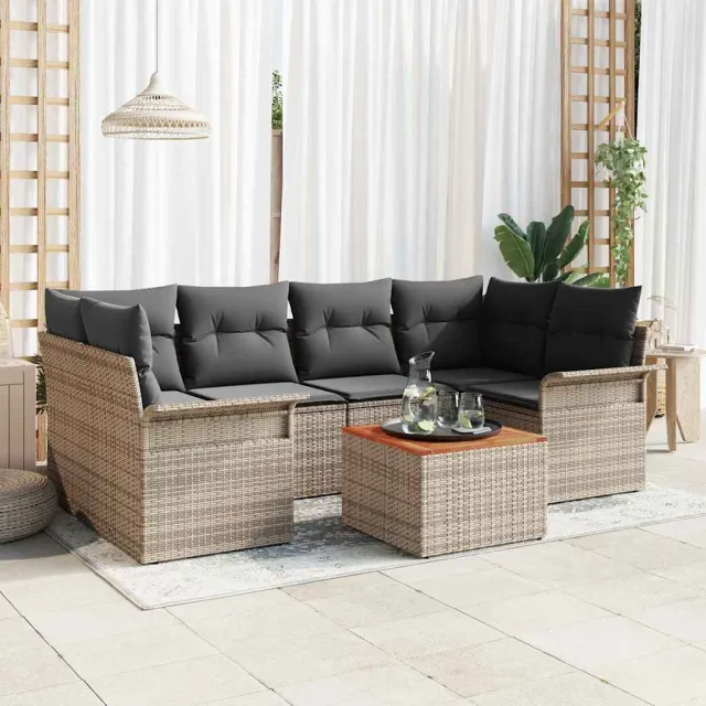 vidaXL Tuinbankenset 7 st Grijs poly rattan