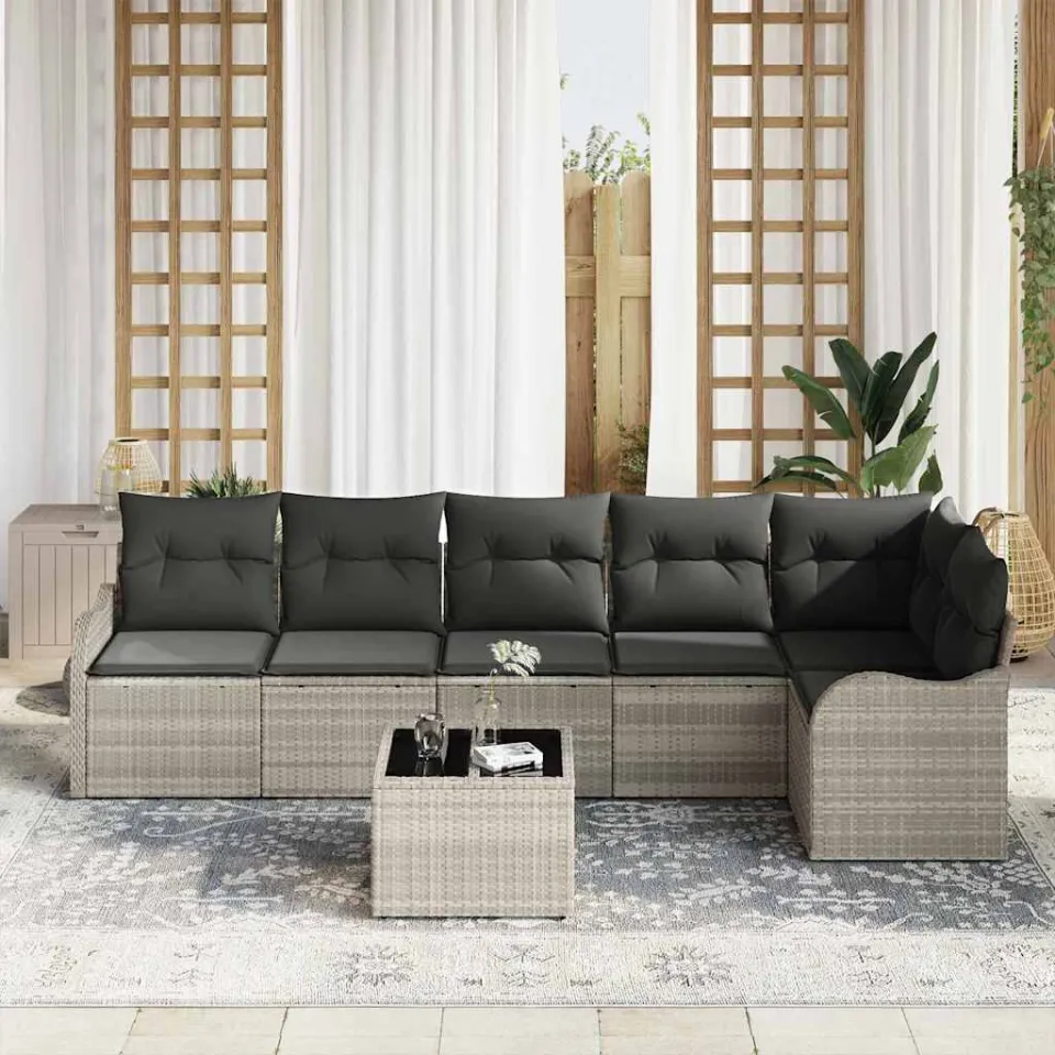 vidaXL Tuin Sofa Set Lichtgrijs poly rattan, foto 3