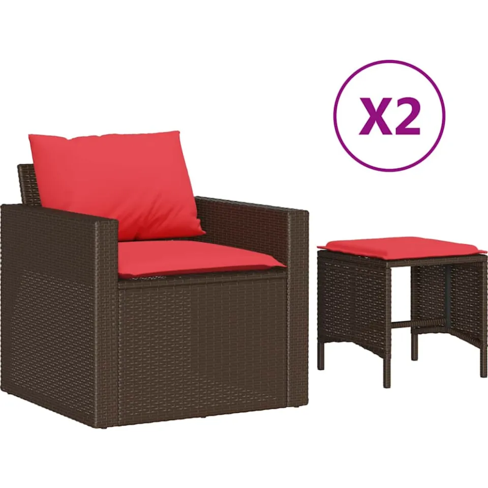 vidaXL 4-delige Loungeset met kussens poly rattan bruin, foto 3