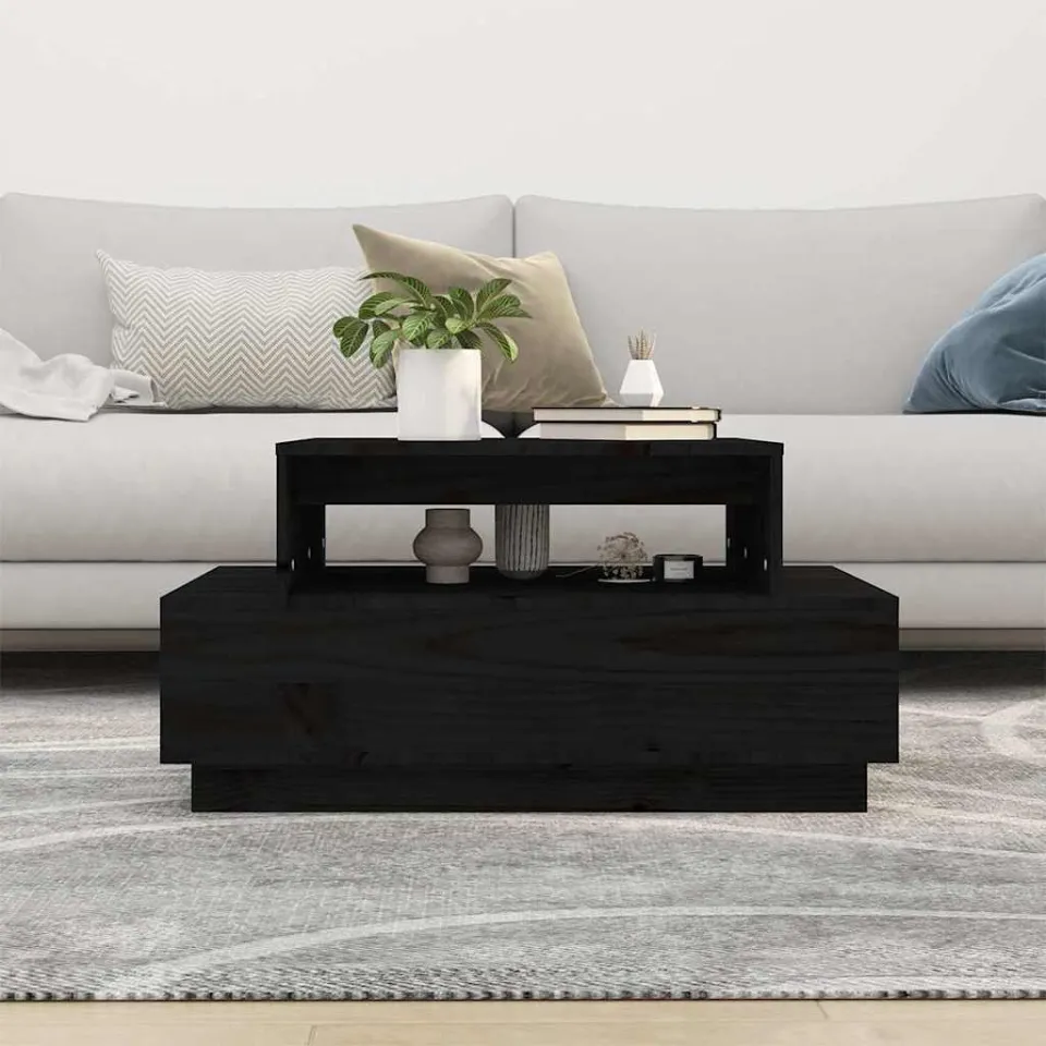 vidaXL Salontafel 80x55x40,5 cm massief grenenhout zwart, foto 3