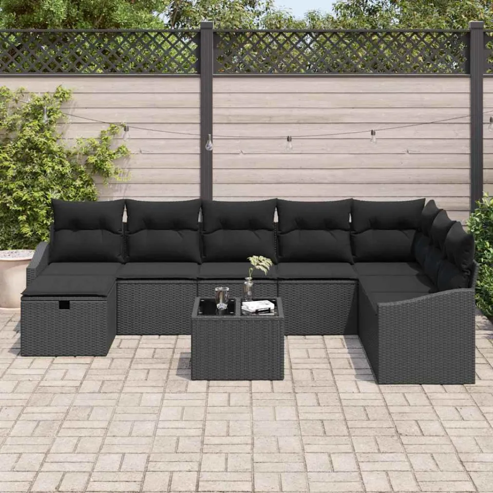 vidaXL Tuin Sofa Set 9 st poly rattan zwart, foto 3