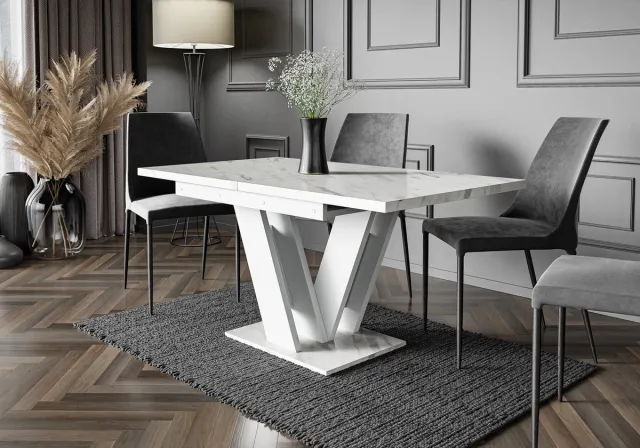 Promeubels Pro-meubels - Eettafel - Eetkamertafel - Glasgow - Wit mat - Marmerlook - Uitschuifbaar 120-160cm