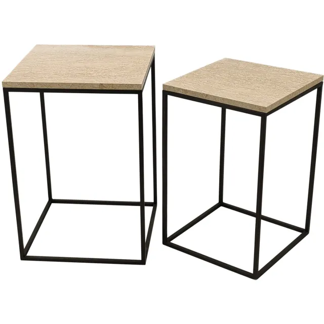 PTMD Bijzettafel Volos - Beige - 41x41x61cm - Set van 2