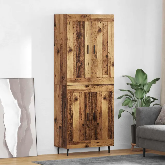 vidaXL Hoge kast 2 st Oudhout 69,5 x 34 x 180 cm Bewerkt hout Bruin