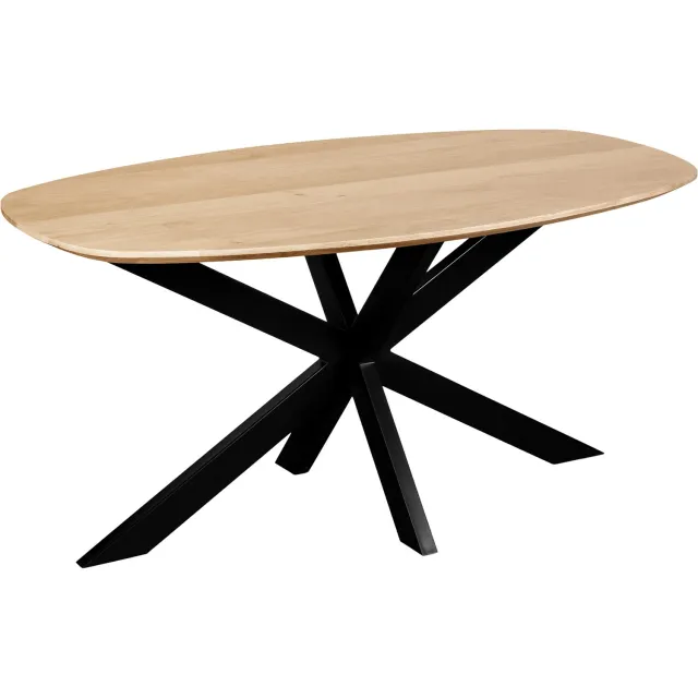 QUVIO Eettafel Sofia - Deens ovaal - 160x90 cm - Stalen kruispoot - FSC®-gecertificeerd mangohout - Naturel