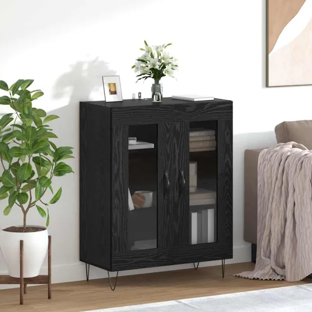 vidaXL Dressoir Zwart Eiken 69,5 x 34 x 90 cm Bewerkt hout, foto 2