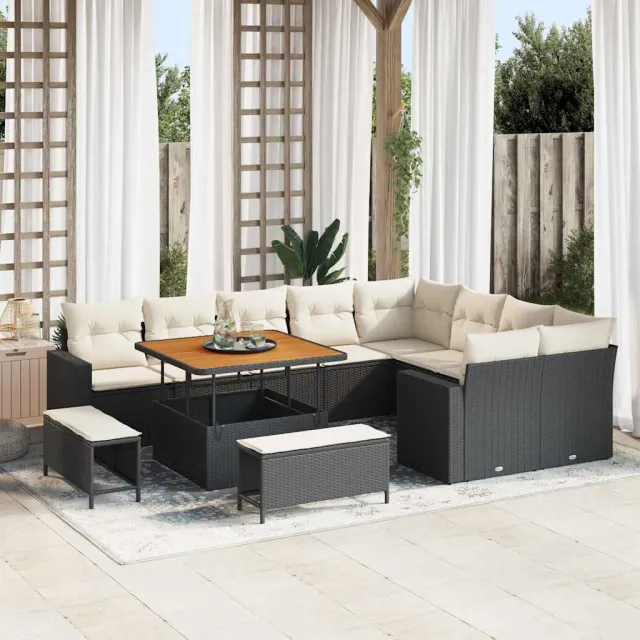vidaXL Tuinbankenset 12 st Zwart poly rattan, foto 2